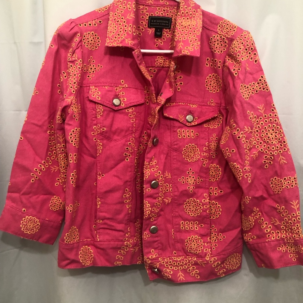 G by Giuliana Eyelet Cotton Denim Jeans Jacket pink Casual Summer